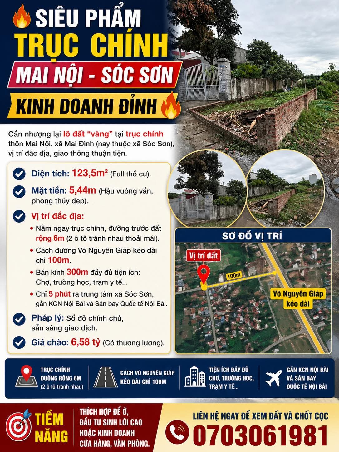 ĐÓN ĐẦU QUY HOẠCH SÂN BAY: 123M2 FULL THỔ CƯ – MẶT TIỀN CỰC ĐẸP, GIÁ ĐẦU TƯ!" • "CỰC HOT! SÁT VÁCH KCN NỘI BÀI – LÔ ĐẤT VÀNG CHO CÁC NHÀ ĐẦU TƯ THÔNG THÁI!